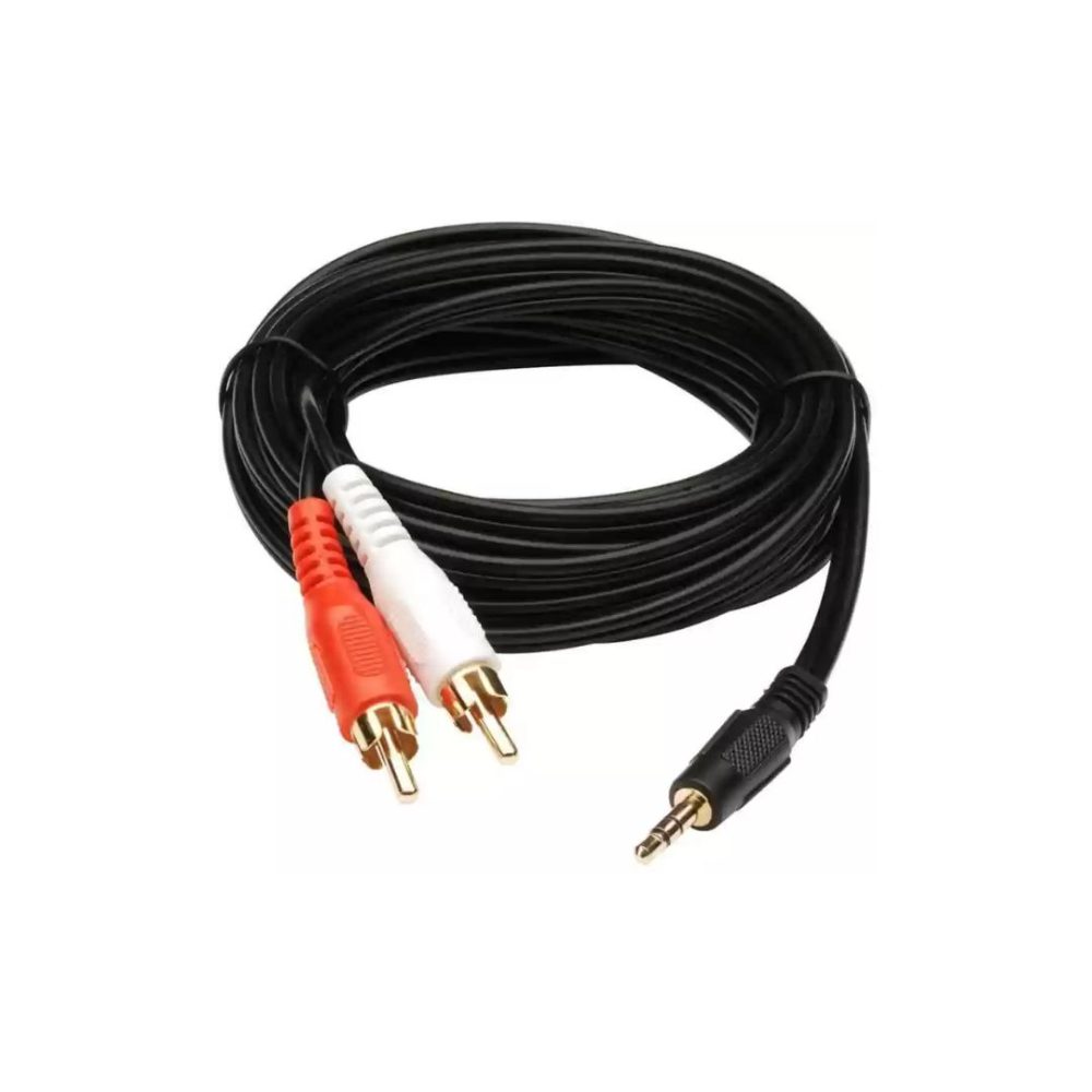 Câble Audio Jack 3.5mm Vers 2 RCA (Cinch) - 3 Mètres - Stéréo - Mâle/Mâle - Noir - Marque World Of Data