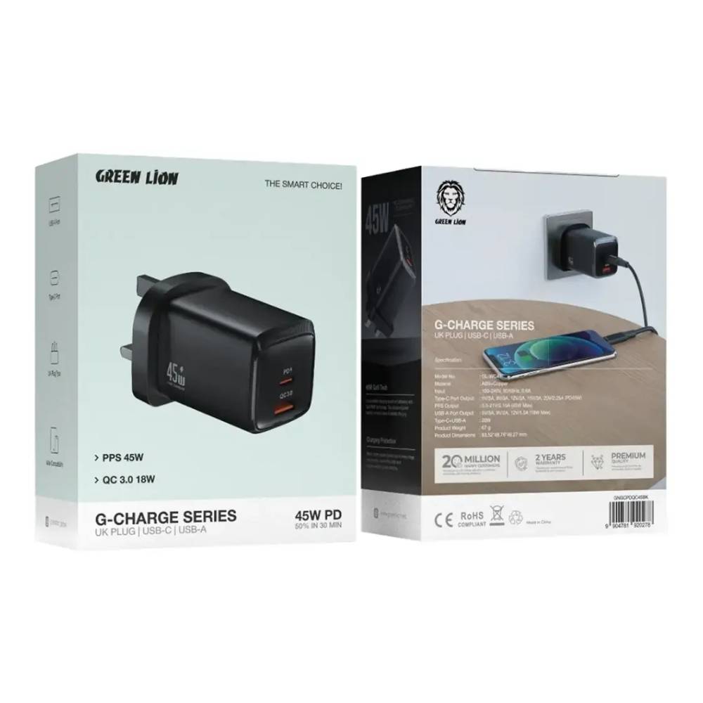 Green Lion G Charge Series Dual Port Wall Charger PDQC 45W 2