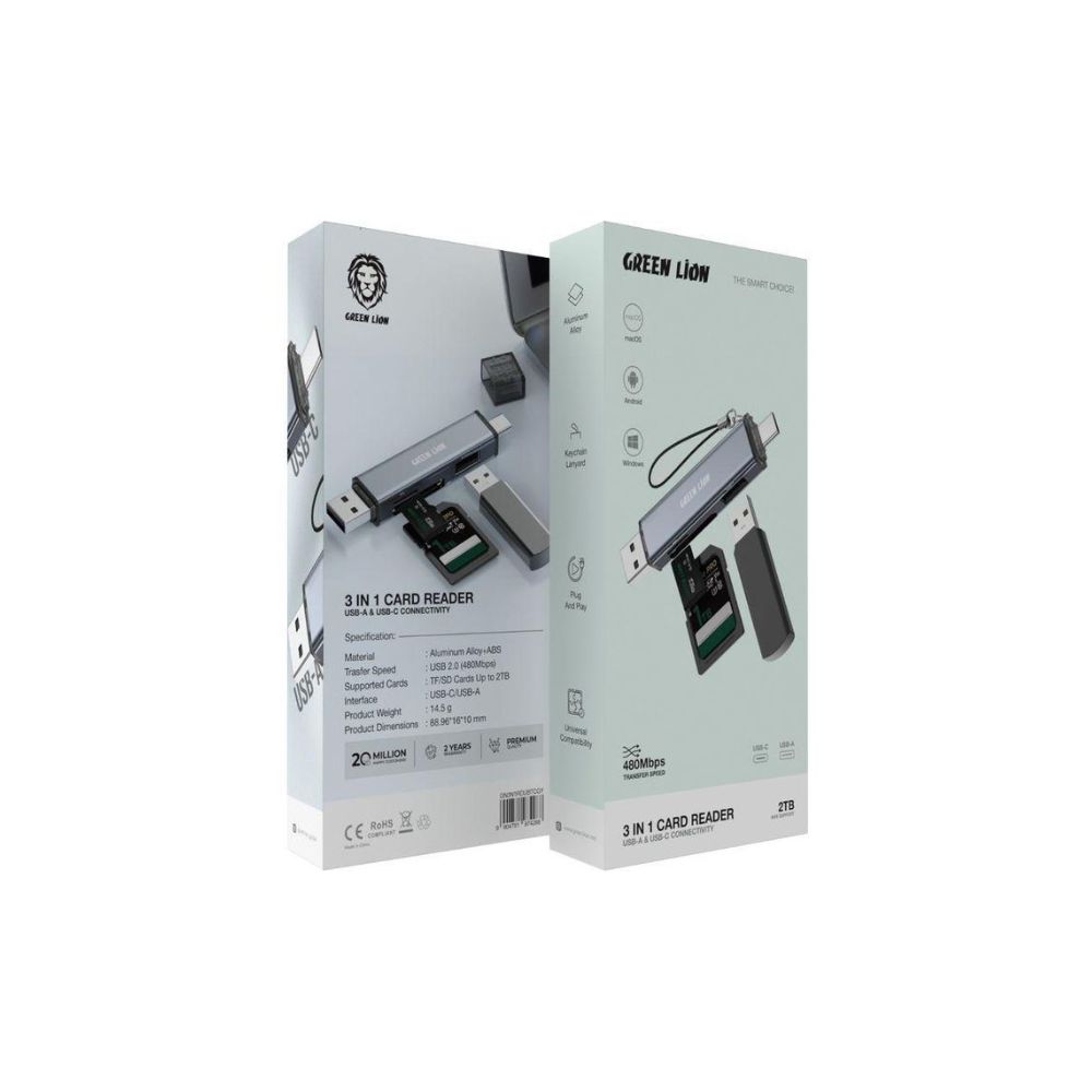 Green Lion 3 in1 Card Reader USB A USB C Connectivity 2