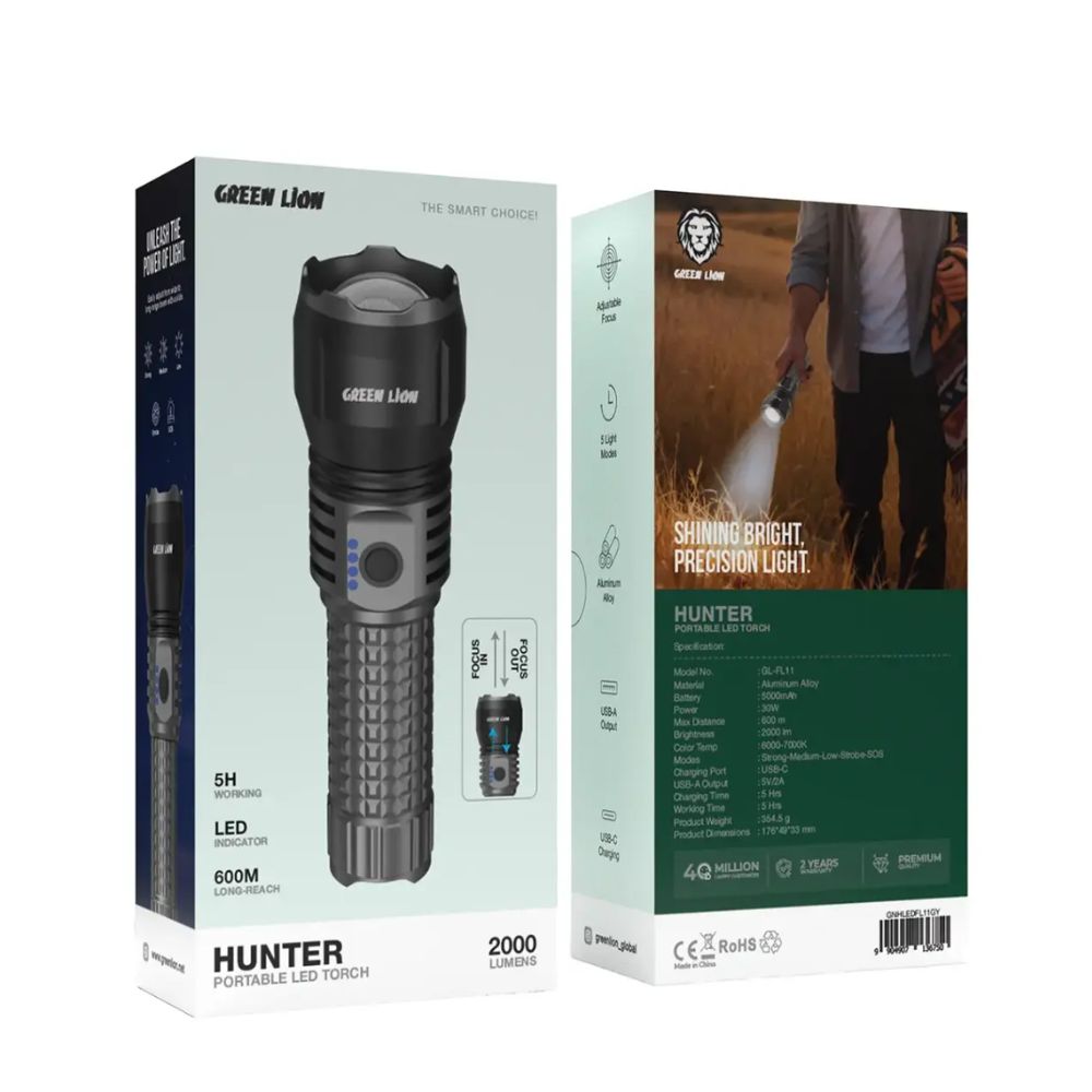 Green Lion Hunter Portable LED Torch 2000 Lumens 2
